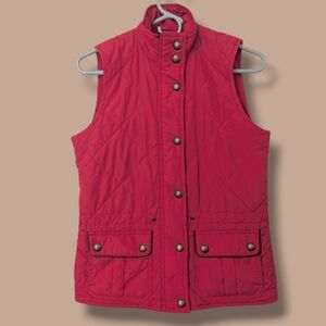 Ralph Lauren Petite Red Quilted High Neck Button-Up Zip Adjustable Waist Vest SM